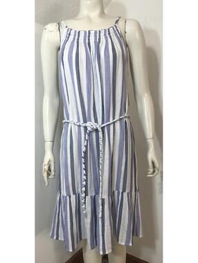 BeachLunchLounge New Womens Large Sleeveless Striped Dress Braided Belt